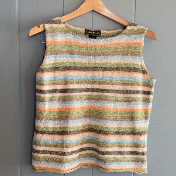 Sweater vest Eddie Bauer petite M striped linen cotton knit retro Y2K layering - Picture 1 of 6